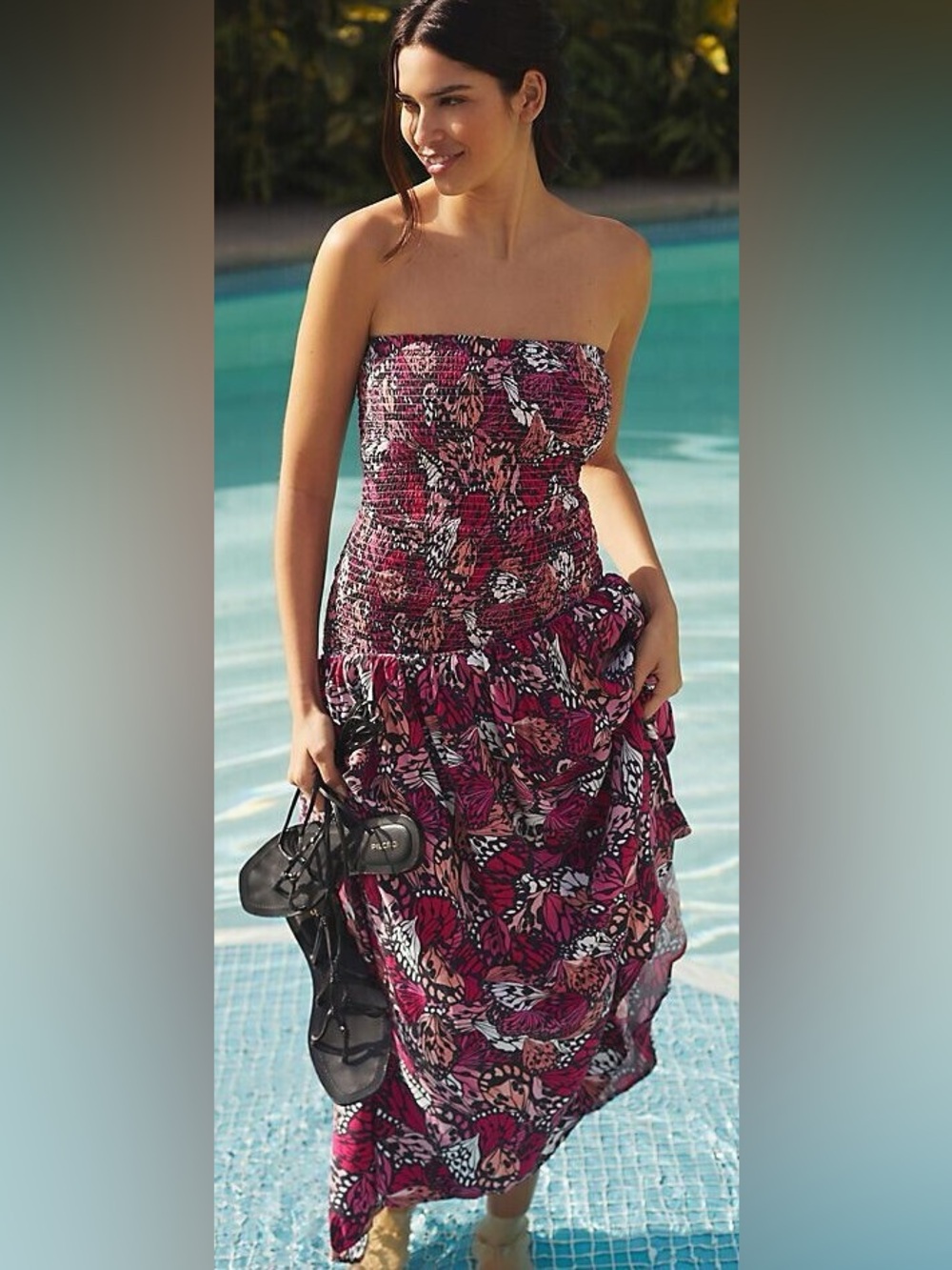 L*Space Lila Wings N Things Butterfly Strapless Smocked Midi Maxi Dress